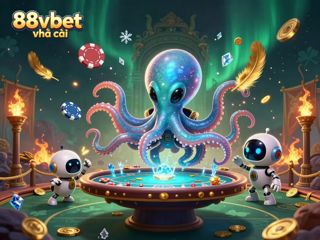 Experience the thrill at 88vbet nhà cái with an otherworldly poker scene featuring an alien octopus.