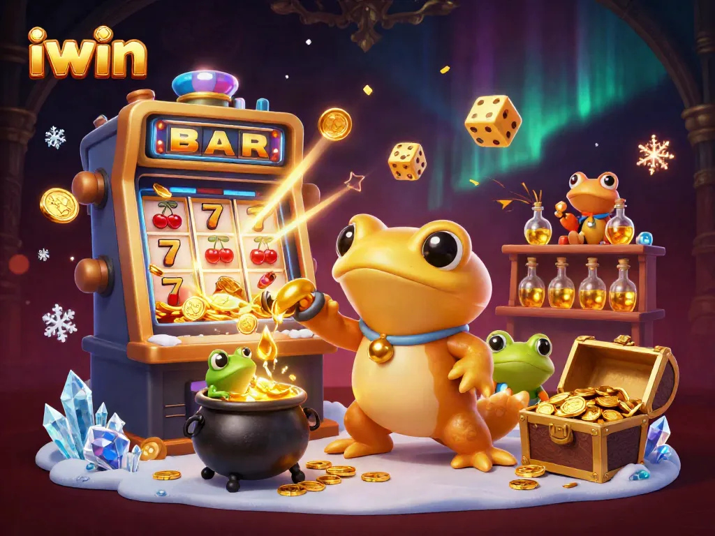Spin the iwin slot machine with golden characters and magical casino elements in a vibrant scene.