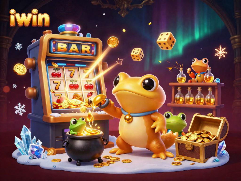 Spin the iwin slot machine with golden characters and magical casino elements in a vibrant scene.