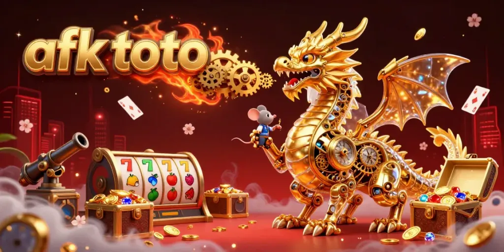 Experience excitement with afk toto featuring a vibrant 3D dragon and dazzling slot elements.