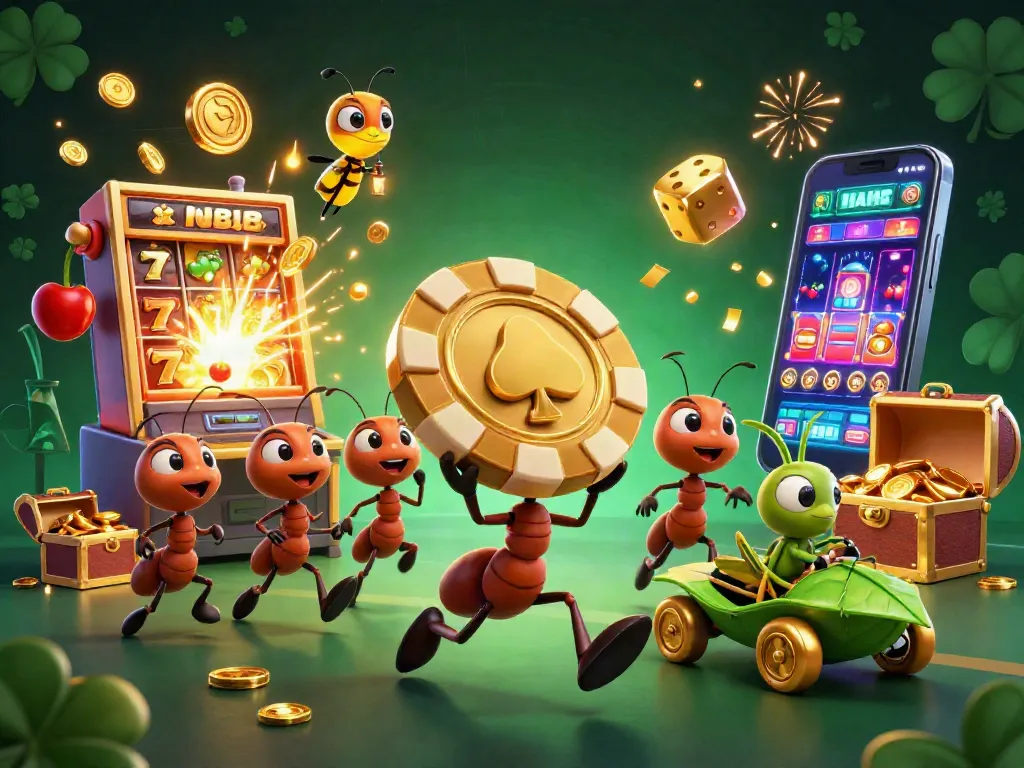 Engage in thrilling gameplay with debet as a heist team of ants carry a massive poker chip into their tunnel getaway.