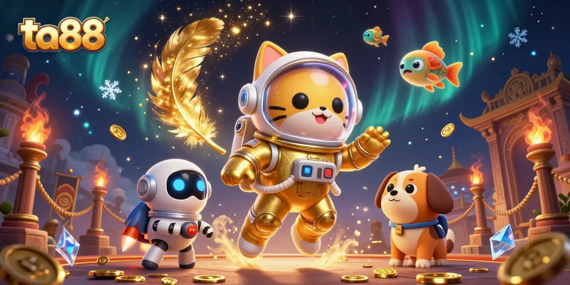 Engage in thrilling casino adventures with ta88 in this dynamic 3D digital illustration featuring aliens and gold.