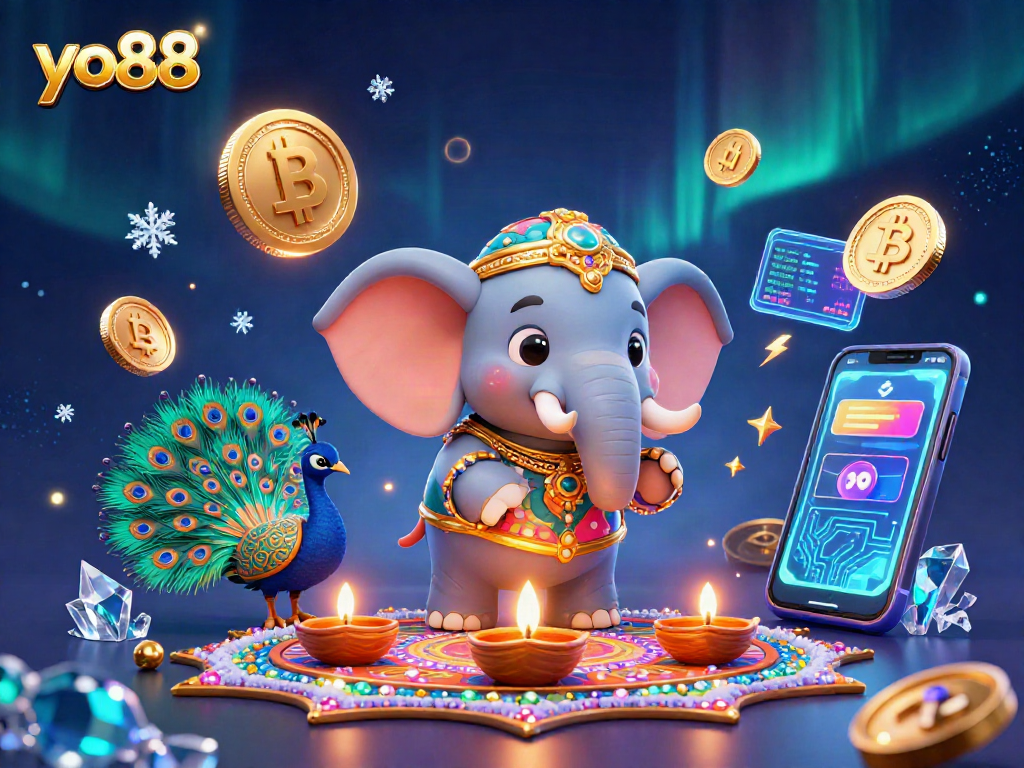 Win big with yo88's vibrant and energetic casino-themed illustration featuring classic gambling elements.