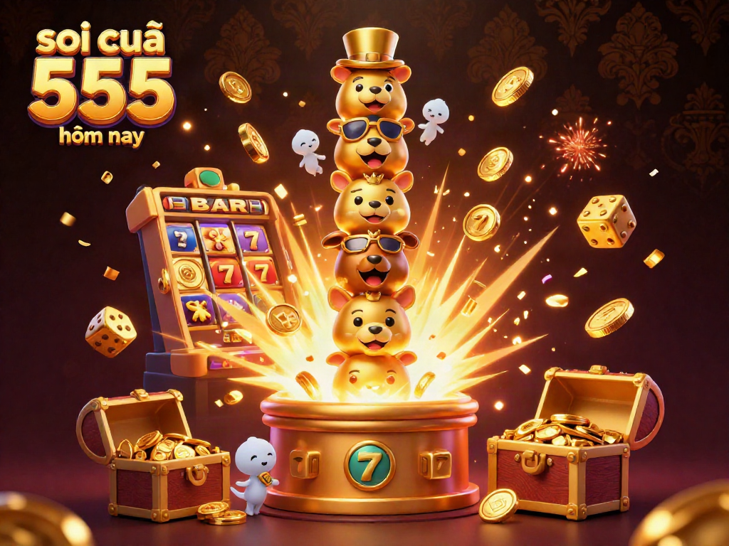 Spark excitement with soi cầu 555 hôm nay as golden casino elements burst from a lively totem pole.