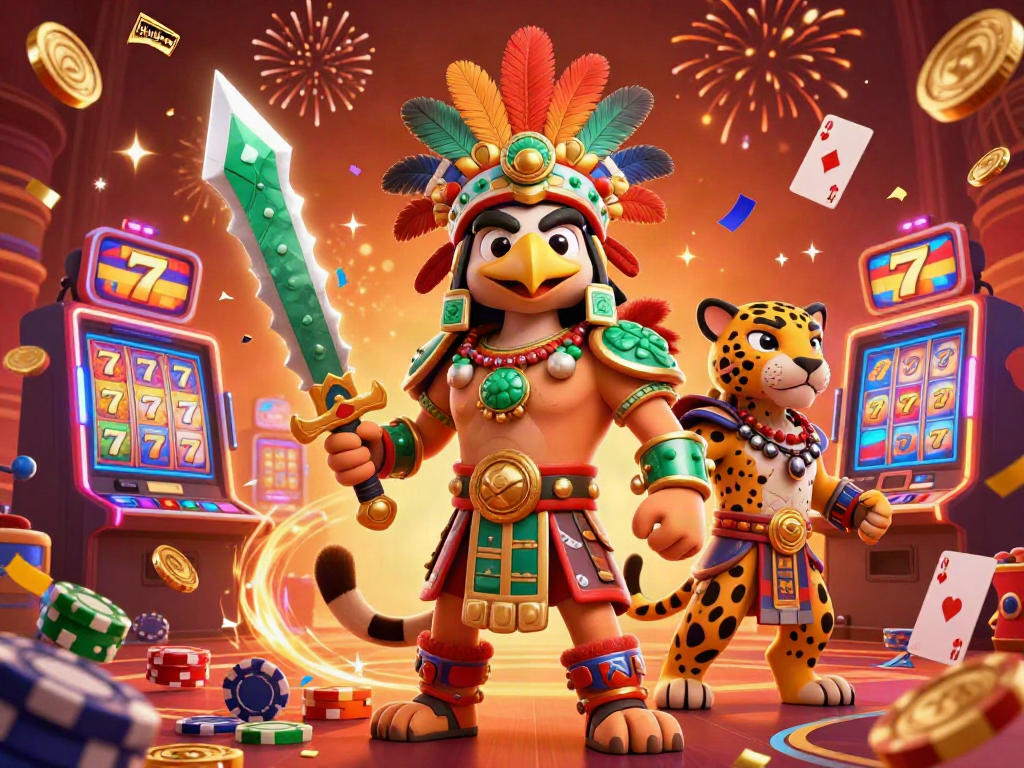 Engage in thrilling casino action with hitclub-pro in this vibrant and dynamic 3D scene featuring colorful characters and gaming elements.