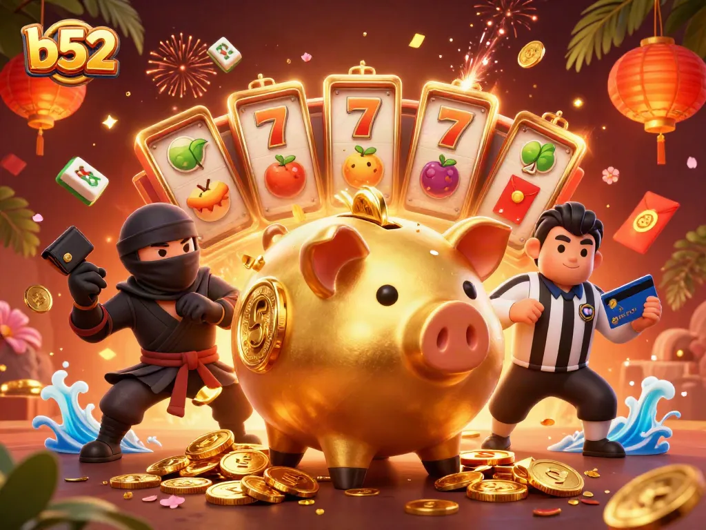 Spin the reels with b52's energetic piggy bank sumo, wallet ninja, and credit card samurai.
