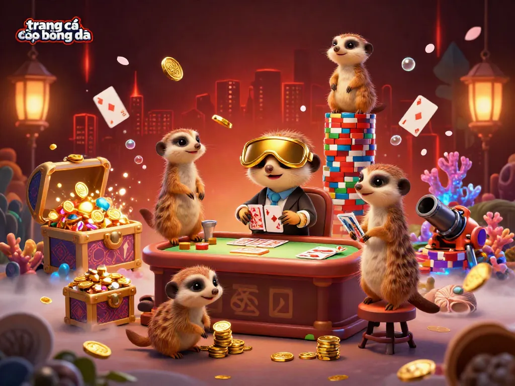 Engage with the exciting scene of trang cá cược bóng đá featuring meerkats in a vibrant casino.