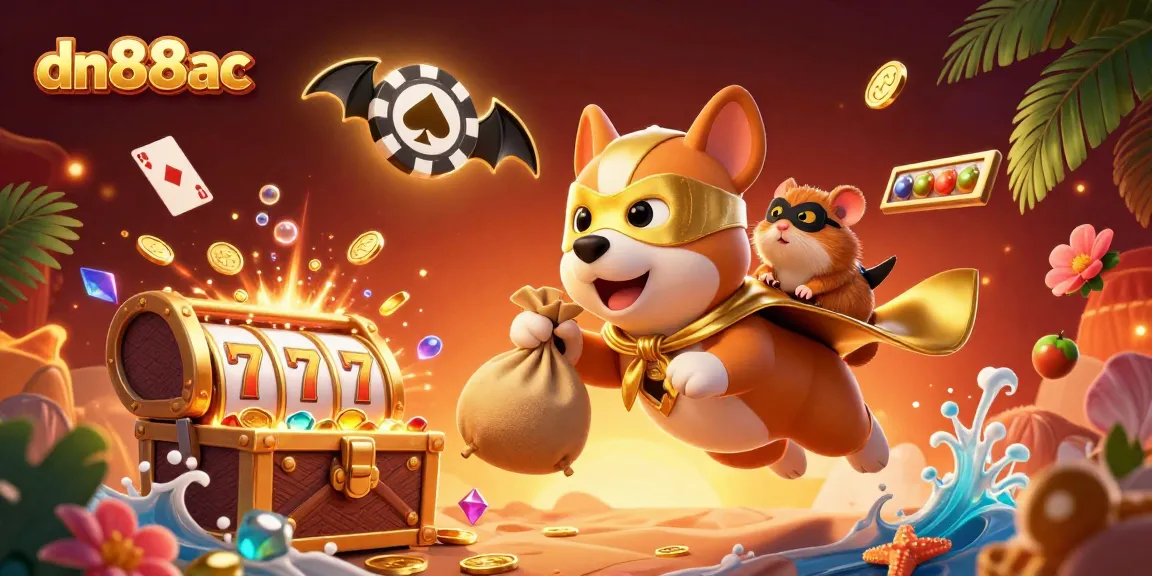 Engage in exciting gameplay with dn88ac's dynamic 3D illustration featuring a superhero dog and a hamster.