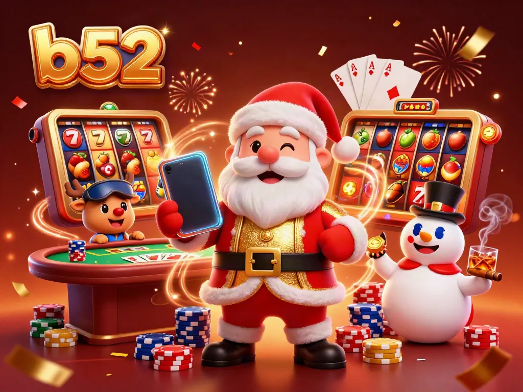 Play to win big at b52 casino with Santa and friends celebrating jackpots.