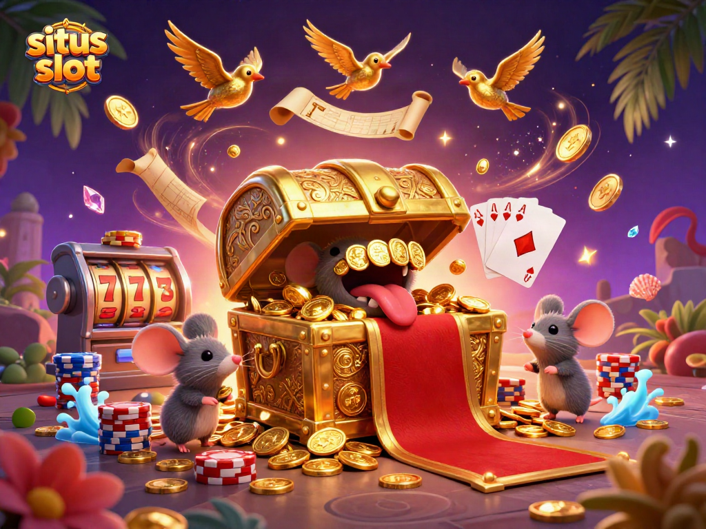 Menangkan situs slot dengan petualangan harta karun serta keberuntungan yang berlimpah melalui ilustrasi kasino yang meriah.