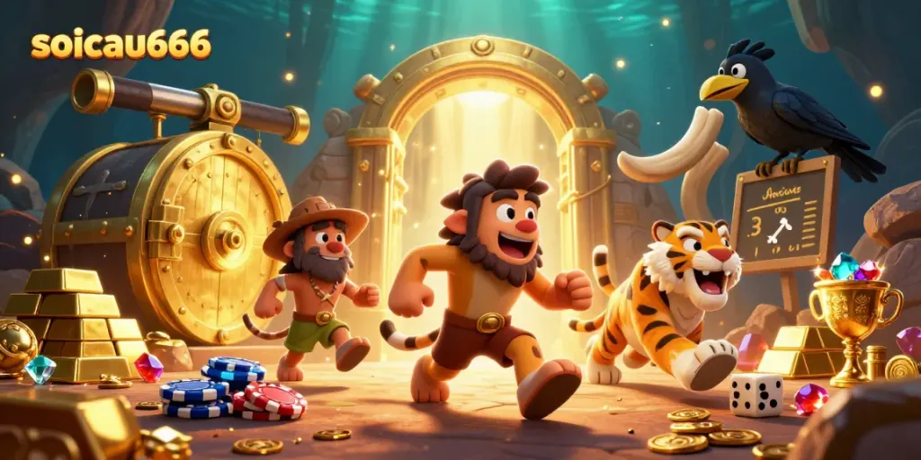 Engage in thrilling gameplay with soicau666 at a prehistoric casino filled with treasures and excitement.