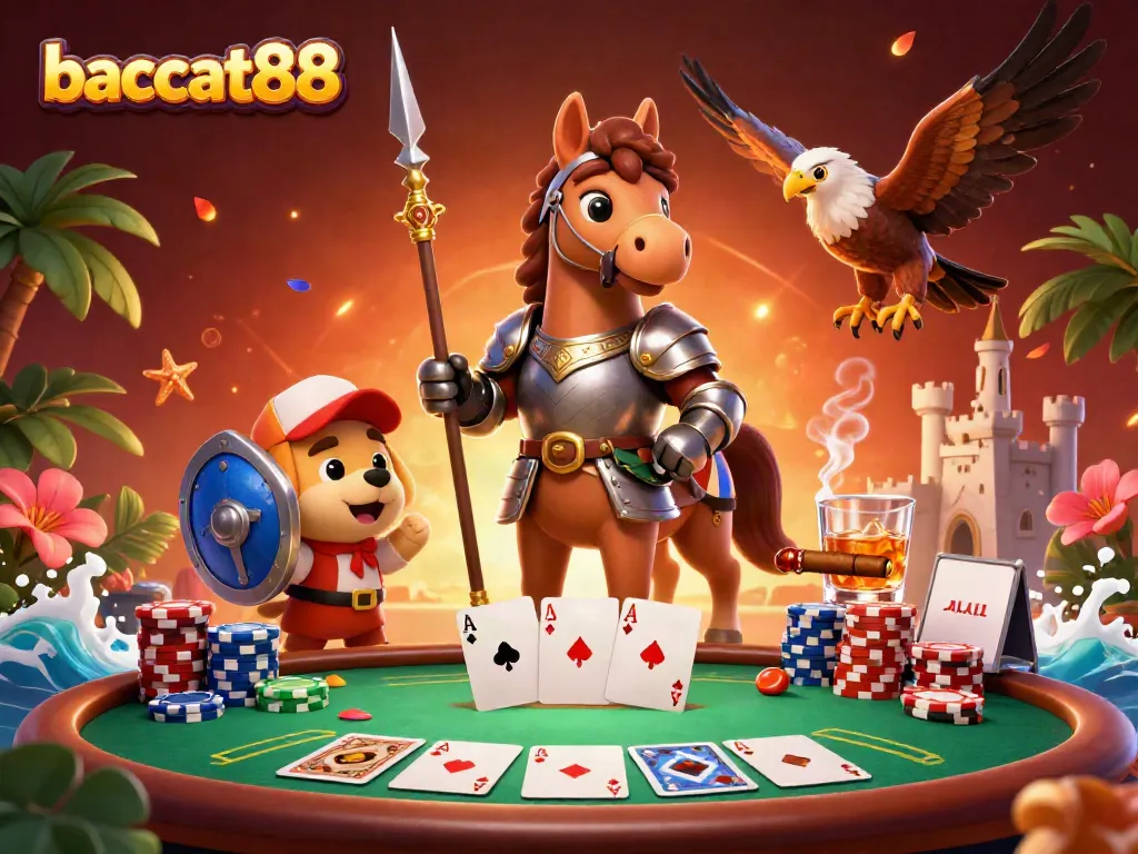 Engage in baccarat88’s thrilling atmosphere with medieval characters amid poker game action.