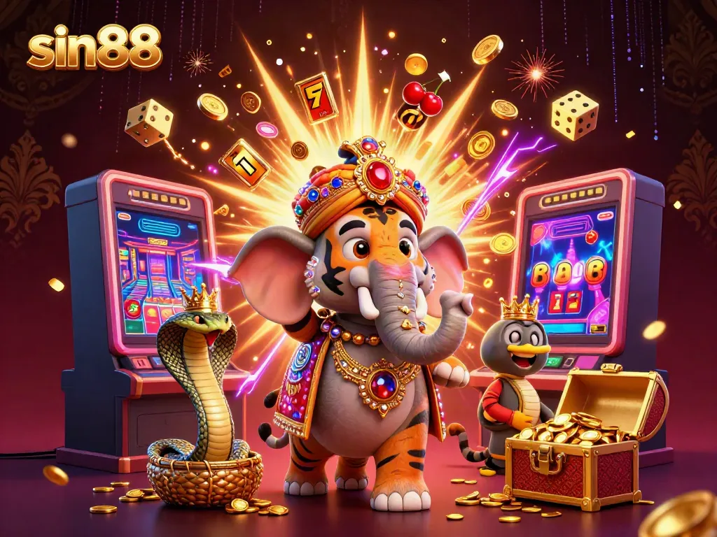 Experience sin88's vibrant casino adventure with a tiger maharaja and treasures galore.