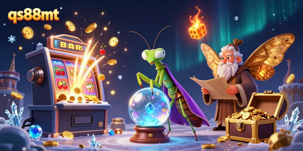 Experience the enchanting world of qs88mt with a dynamic scene of vibrant casino elements and mystical characters.