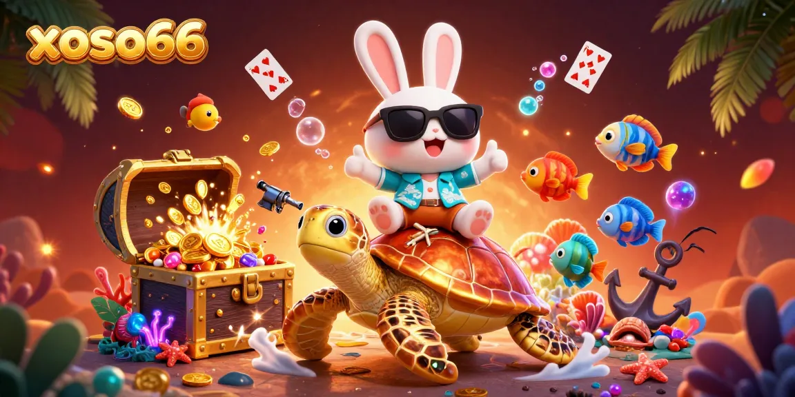 Experience the excitement of xoso66 with a colorful underwater casino adventure illustration featuring lucky characters and treasure.