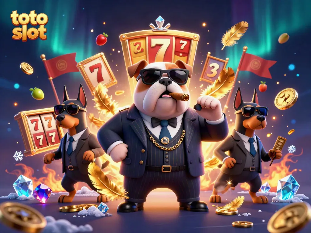 Engage in thrilling toto slot action with a charismatic mafia bulldog and loyal Doberman bodyguards