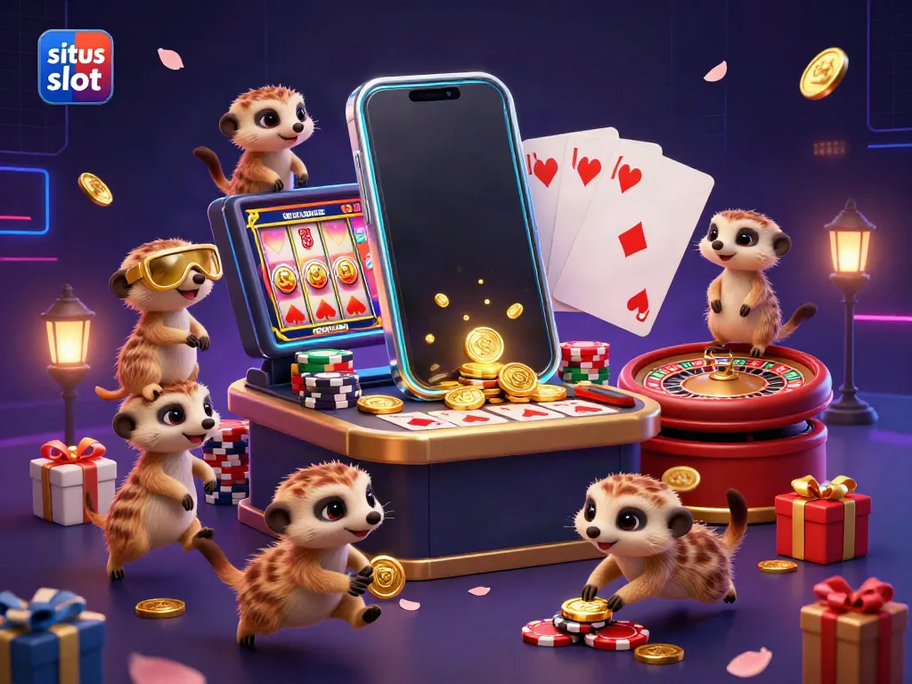 Experience the excitement of situs slot with a vibrant meerkat casino scene featuring dynamic gaming elements.