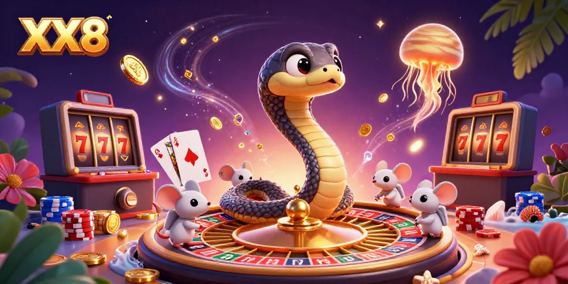 Experience the whimsical XX8 casino scene with astronaut mice betting around a roulette wheel.