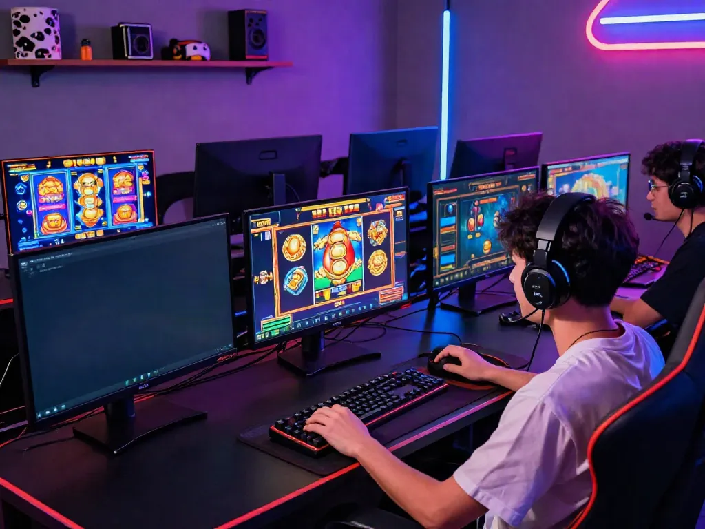 Player enjoying slot games in a vibrant gaming room atmosphere.