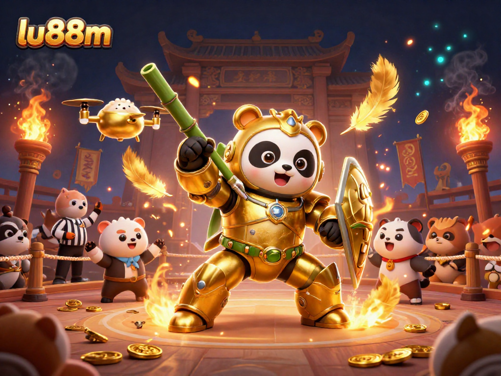 Experience intense betting action with lu88m at the vibrant gambling arena featuring a golden panda.