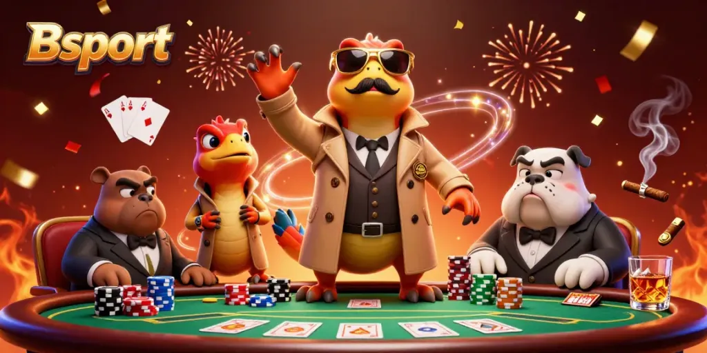Bsport offers thrilling poker action with cartoon raptors attempting to enter a VIP casino lounge.