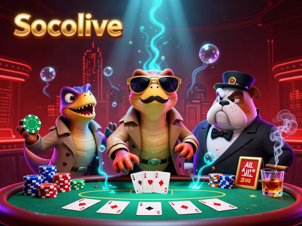 Socolive introduces exciting casino vibes with cartoon raptors trying to enter a VIP lounge.