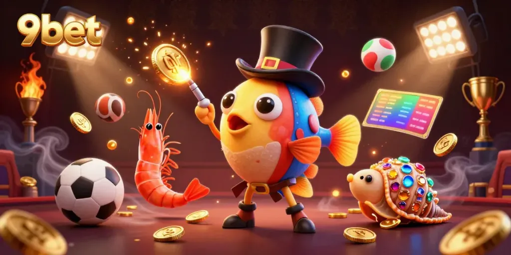Engage with thrilling 9bet gameplay featuring a cartoon deep-sea anglerfish irresistibly attracting golden coins.