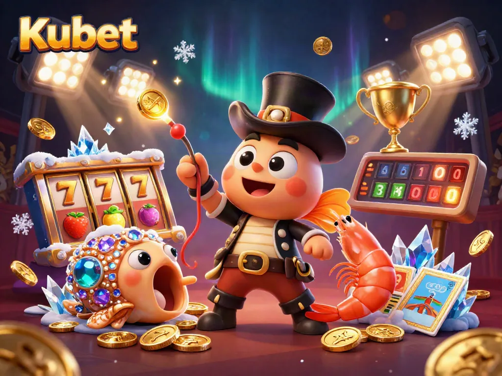 Kubet slots and casino action come alive in an ultra-detailed 3D illustration featuring anglerfish, pirate shrimp, and gem snail.