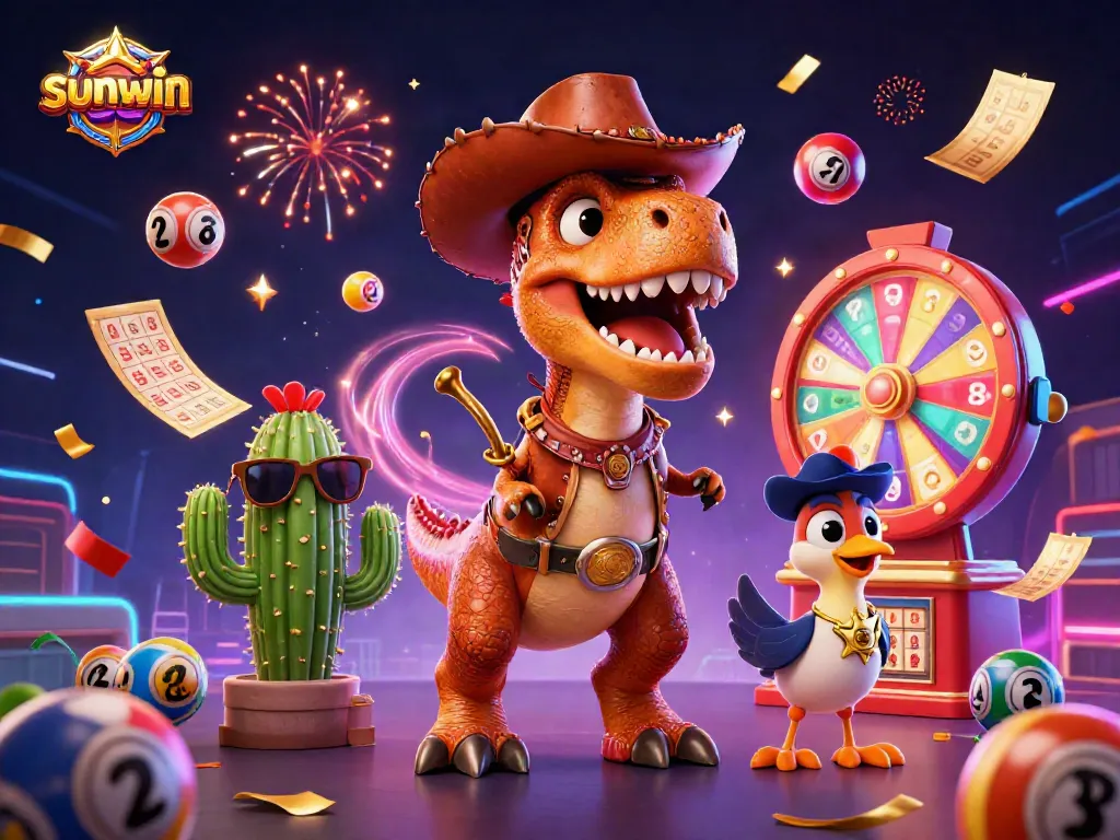Win big with sunwin as the dinosaur cowboy and friends embark on a gaming adventure!