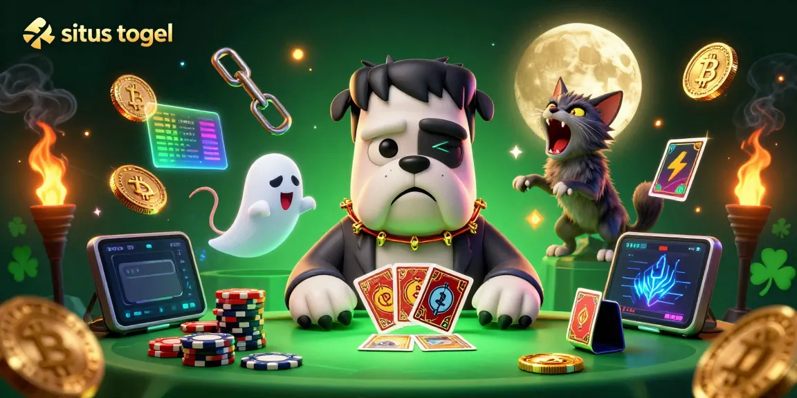 Experience thrilling moments with situs togel visuals showcasing a monster dealer at a spooky casino table.