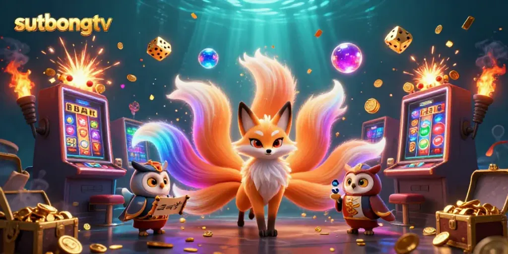 Experience the thrill of sutbongtv with magical elements and casino symbols in vibrant colors.