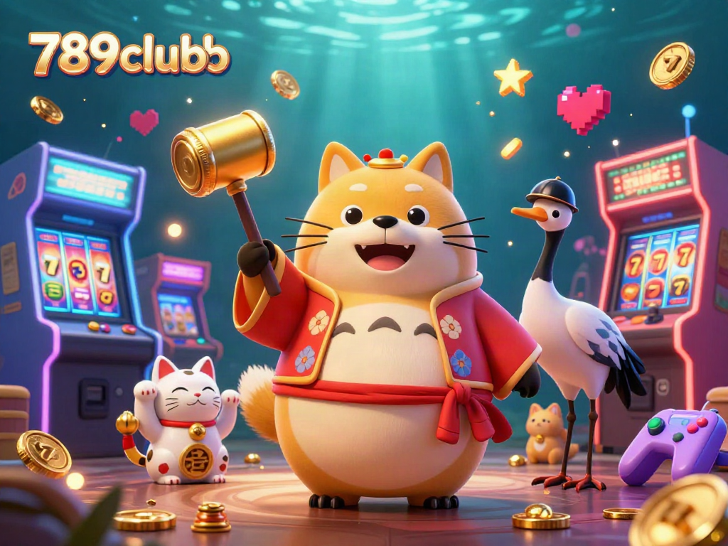 Engage with winning strategies at 789clubb, featuring a joyful tanuki and vibrant casino elements.
