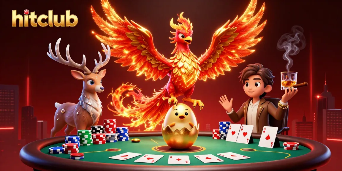 Experience the vibrant world of hitclub with a phoenix and gaming elements in an exciting casino scene.