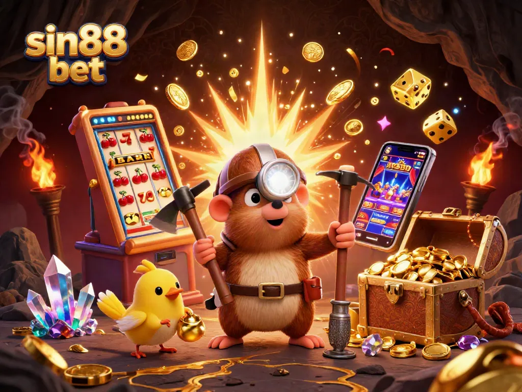 Experience thrilling wins with sin88 bet in an energetic casino fantasy scene filled with treasure.