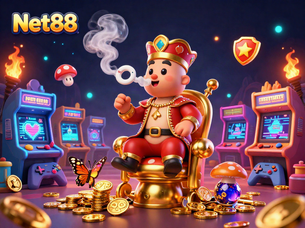 Engage in thrilling gameplay at Net88 with an enchanting 3D scene blending casino elements and fantastical characters.