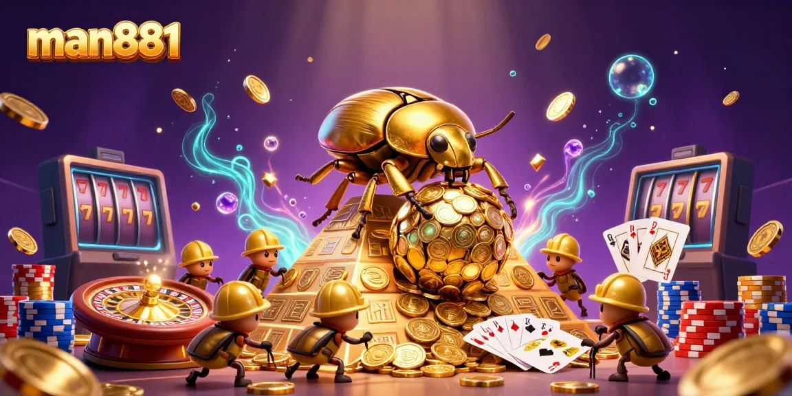 Experience winning with man881 as golden coins and symbols cascade in a vibrant 3D animated casino world.