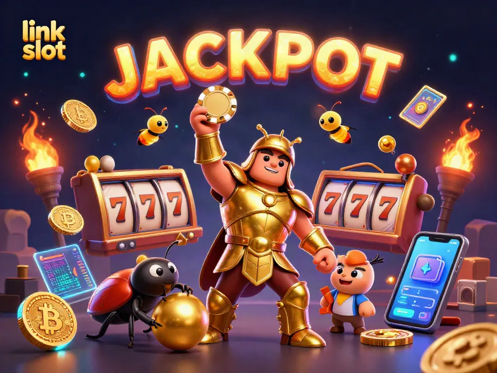 Experience thrilling action in link slot games with this vivid 3D illustration showcasing victory and excitement.