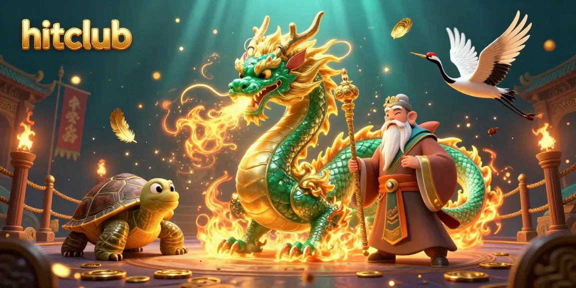 Experience hitclub in an epic 3D scene with dragons, lucky cranes, fire elements, and casino tokens.